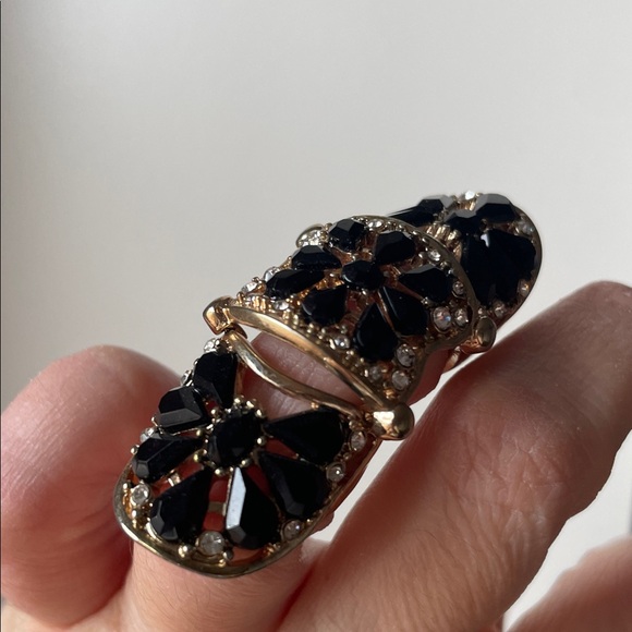 Gold-Tone Black Crystal Filigree Triple Ring - Picture 4 of 4